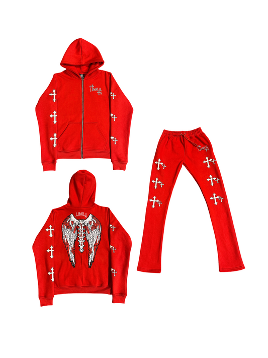 LonelyNight Red&White Cross Sweatsuit