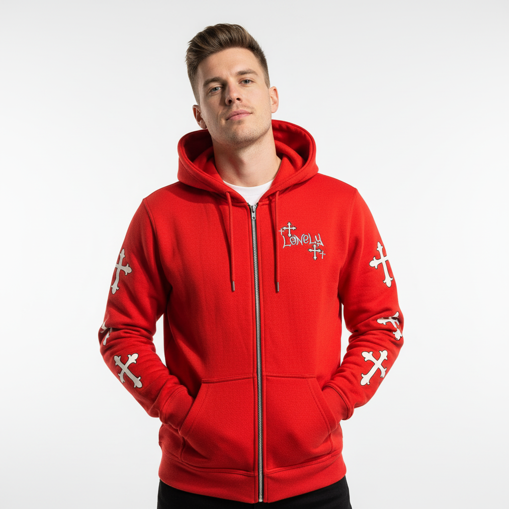 LonelyNight Red&White Cross sweatsuit